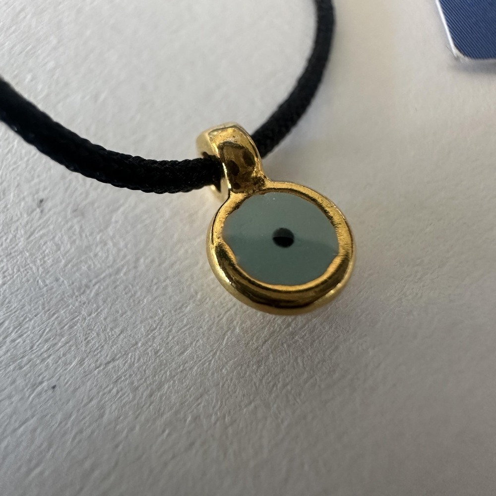 Blue Necklace Black Cord Evil Eye Pendant Choker Womens 16 Inch Gold‎ Tone Luck
